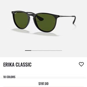 Ray-Ban Erika Sunglasses with Black Frames and Green Lenses
